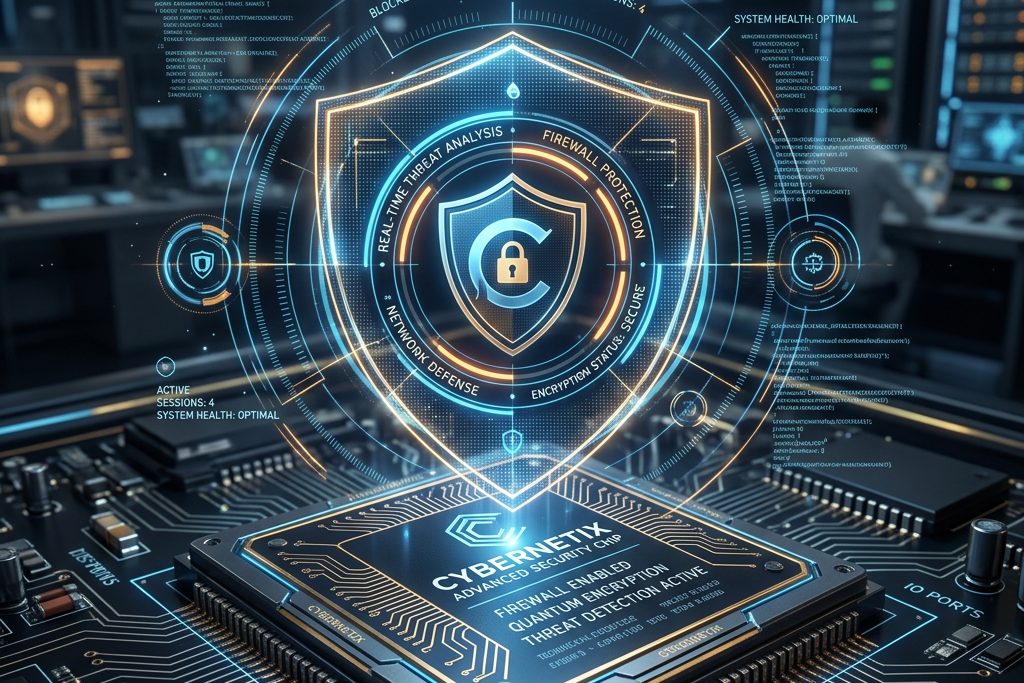 Cybersecurity chip with firewall protection and threat detection interface